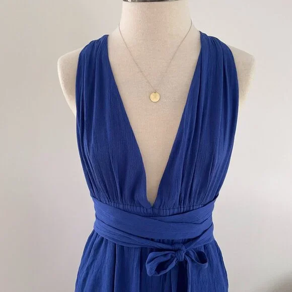 Lulus Lolinda Halter Convertible Jumpsuit Size Medium Blue Gauze - Picture 4 of 13